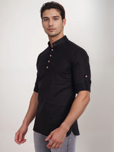 Navkanj Men's Slim Fit Full Sleeve Cotton Black Color Short Kurta